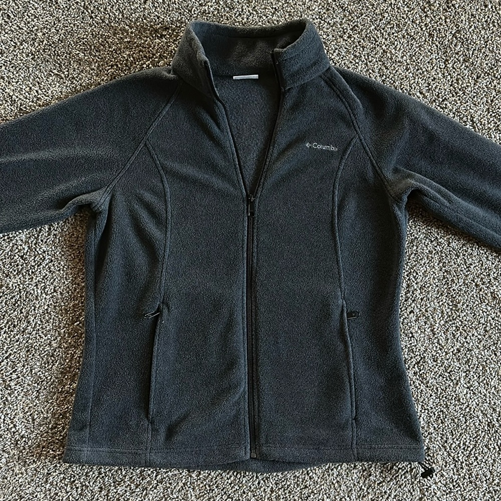 Columbia Dark Gray Fleece Full Zip cord Bottom Jacket Size L hardly worn!